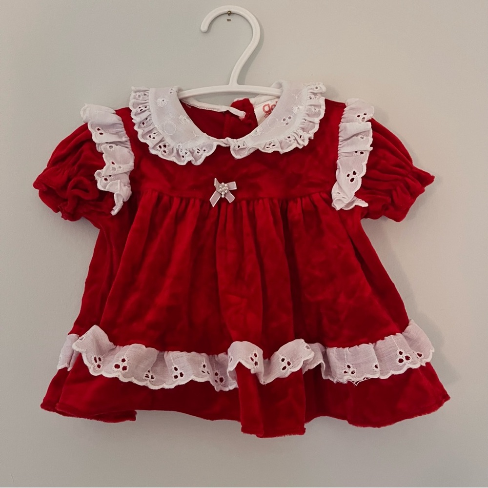 (4 for $20) Vintage Red Kids Dress with White Accents